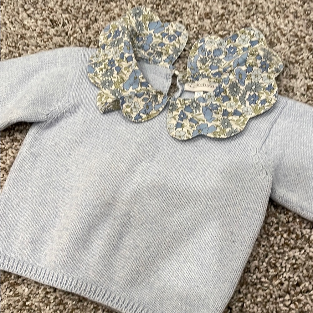 Baby Blue Sweater with Floral Collar